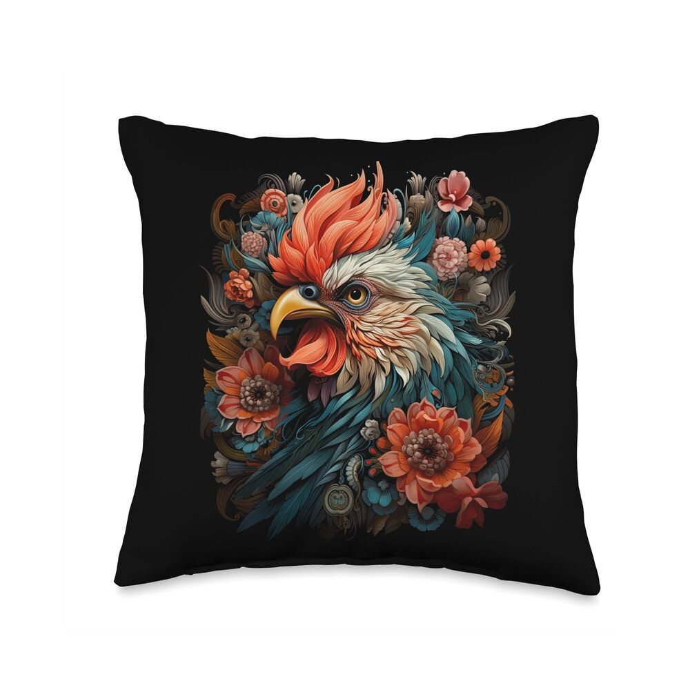 2426 Chicken Colorful Rooster from Farm Day of The Dead Throw Pillow